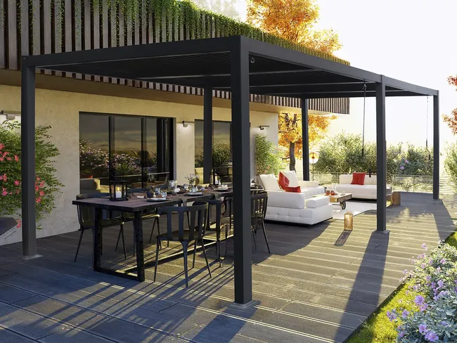 Pergola bioclimatique "Windsor" en aluminium - 3 x 6 m - Gris – Image 5